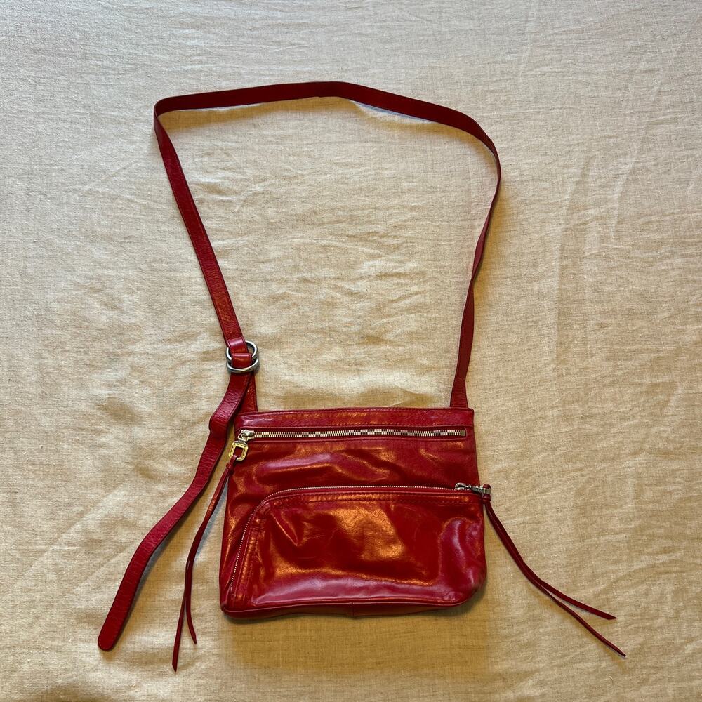 Hobo Crossbody Long Strap Red Leather Purse